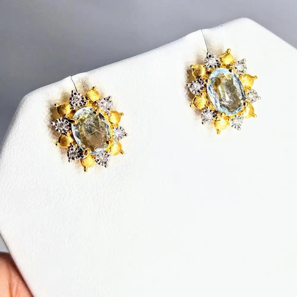 ?CElestial Stunners’.5’’ Earrings - Aquamarine Diamonds 18k Sterling