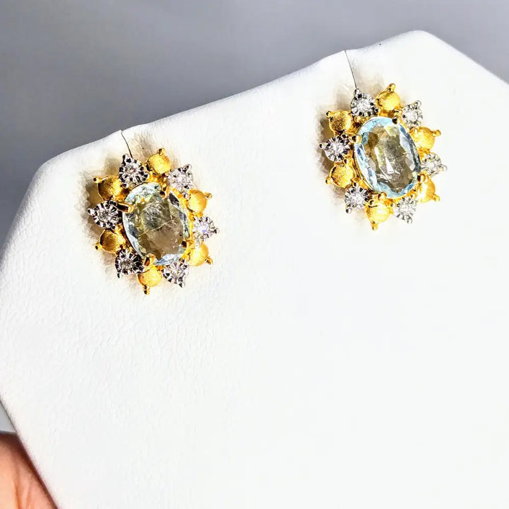 ?CElestial Stunners’.5’’ Earrings - Aquamarine Diamonds 18k Sterling