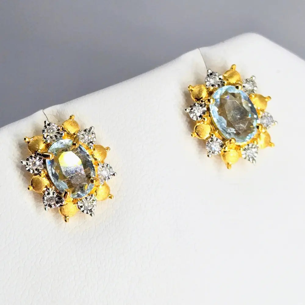 ?CElestial Stunners’.5’’ Earrings - Aquamarine Diamonds 18k Sterling