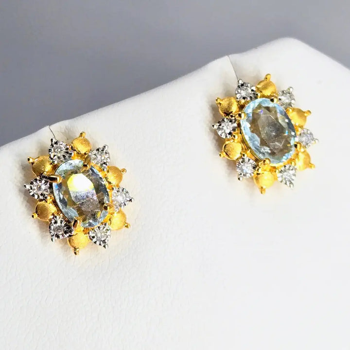 ?CElestial Stunners’.5’’ Earrings - Aquamarine Diamonds 18k Sterling