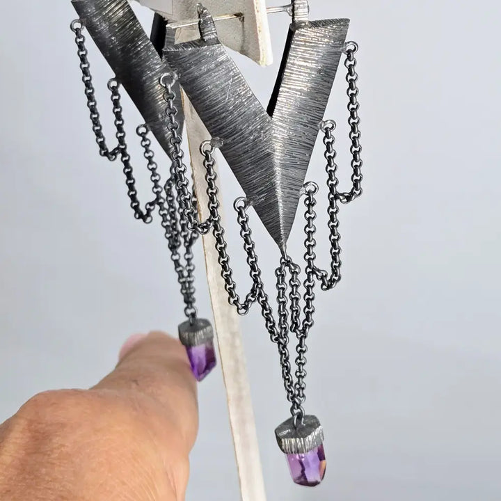?CHain Gang Jezebels’ 3.25’’ Earrings - Crystals Oxidized Sterling