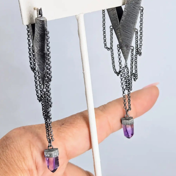 ?CHain Gang Jezebels’ 3.25’’ Earrings - Crystals Oxidized Sterling