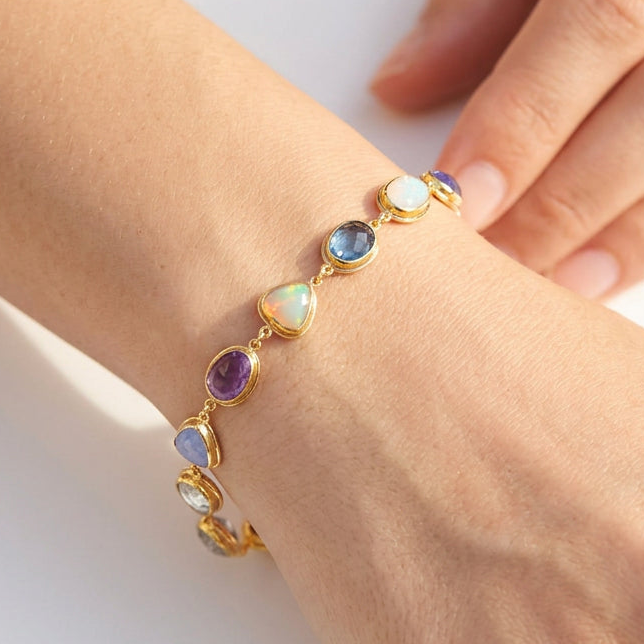 "Chasing Rainbows" -7"-9" Gemstone Station Bracelet