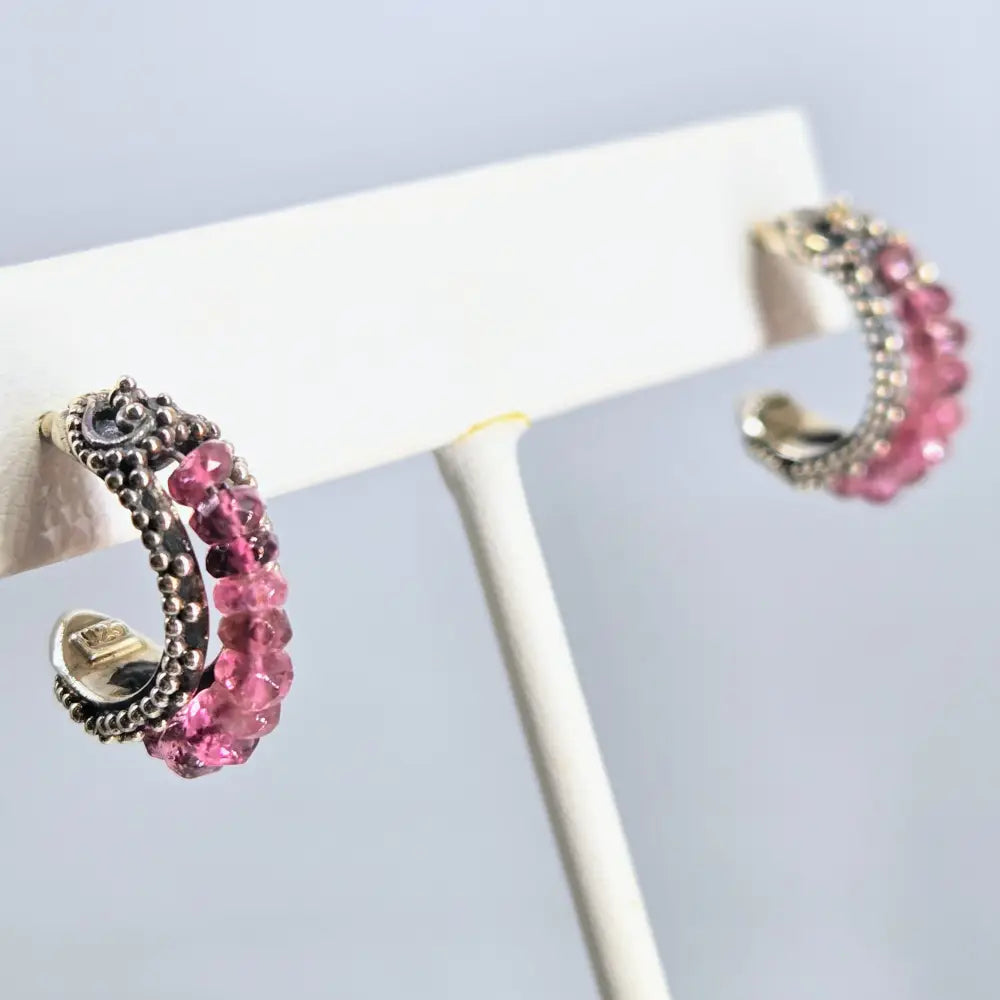 Outlet: ?Cherry Pop’.75’’ Hoop Earrings - Tourmaline Sterling