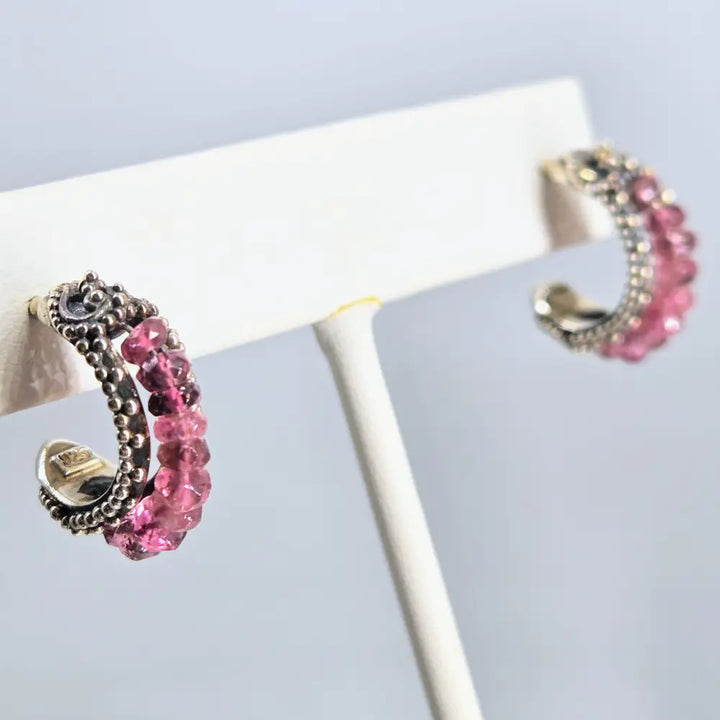 Outlet: ?Cherry Pop’.75’’ Hoop Earrings - Tourmaline Sterling