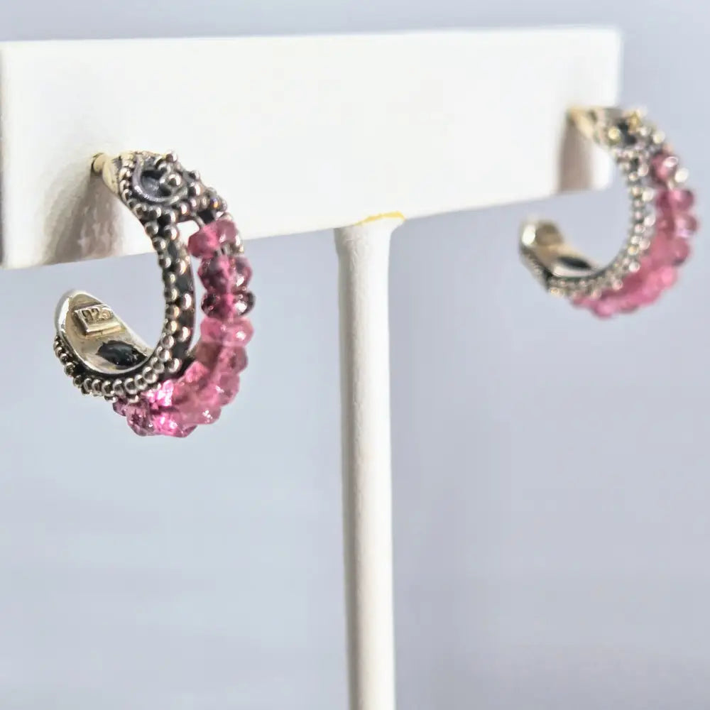 Outlet: ?Cherry Pop’.75’’ Hoop Earrings - Tourmaline Sterling
