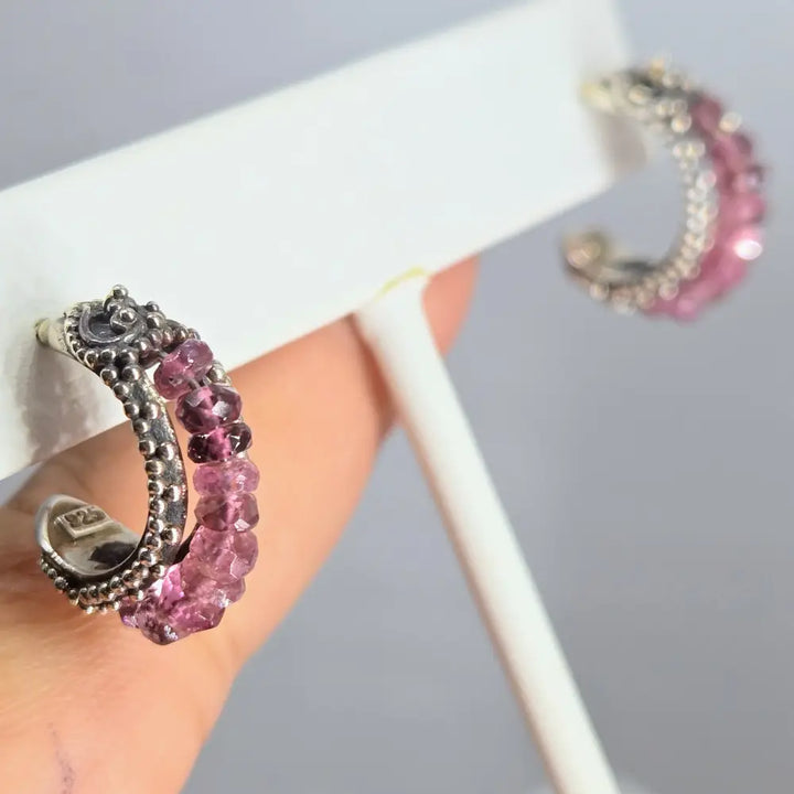 Outlet: ?Cherry Pop’.75’’ Hoop Earrings - Tourmaline Sterling