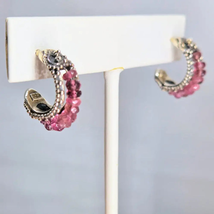 Outlet: ?Cherry Pop’.75’’ Hoop Earrings - Tourmaline Sterling