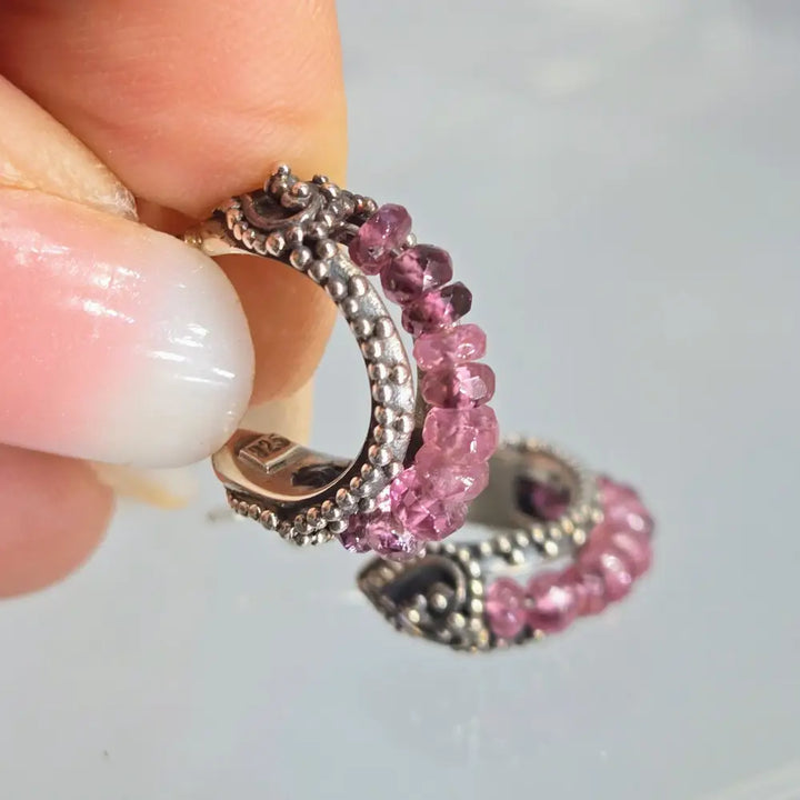 Outlet: ?Cherry Pop’.75’’ Hoop Earrings - Tourmaline Sterling