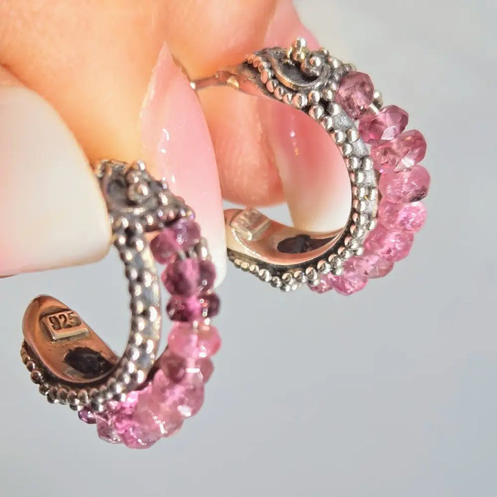 Outlet: ?Cherry Pop’.75’’ Hoop Earrings - Tourmaline Sterling