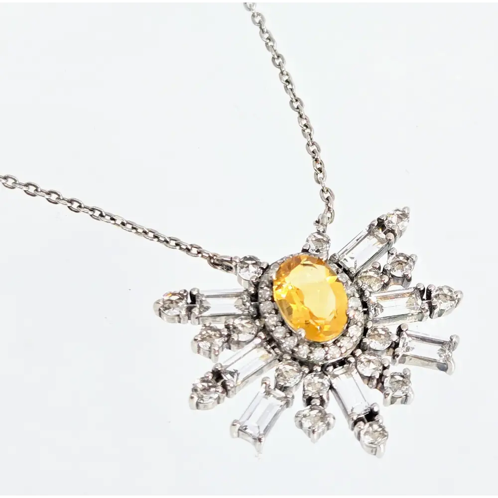 ?CItrine Starburst’ 16’’-18’’ Necklace - Citrine Diamonds Topaz Anti-tarnish Sterling