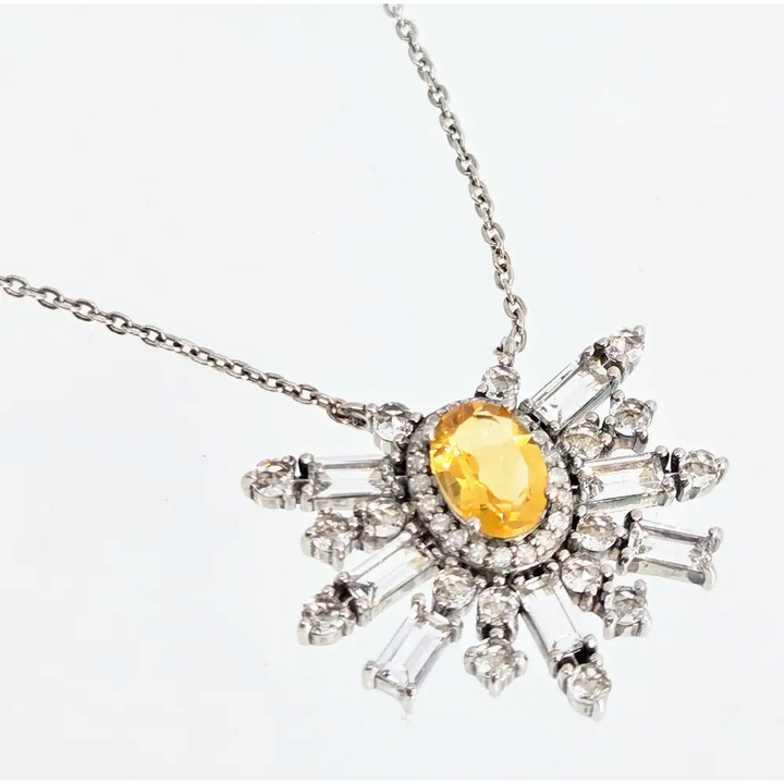 ?CItrine Starburst’ 16’’-18’’ Necklace - Citrine Diamonds Topaz Anti-tarnish Sterling