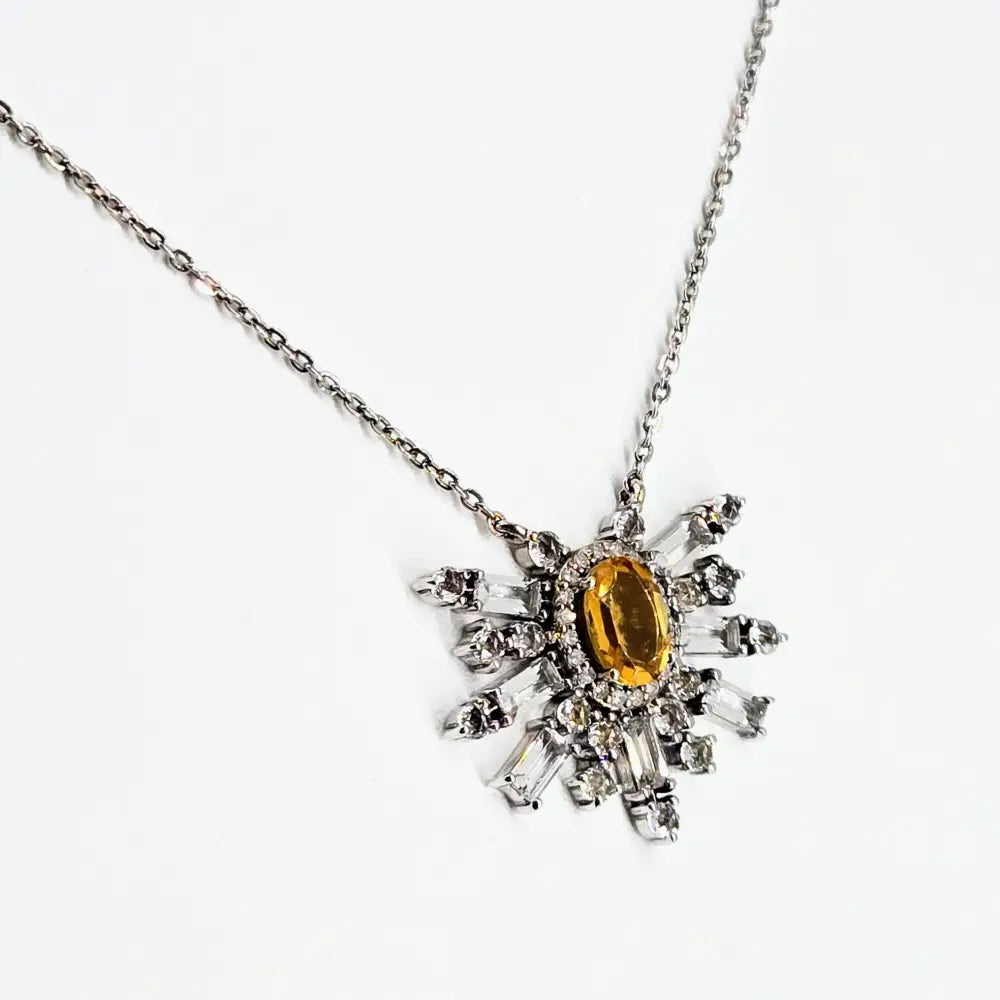 ?CItrine Starburst’ 16’’-18’’ Necklace - Citrine Diamonds Topaz Anti-tarnish Sterling