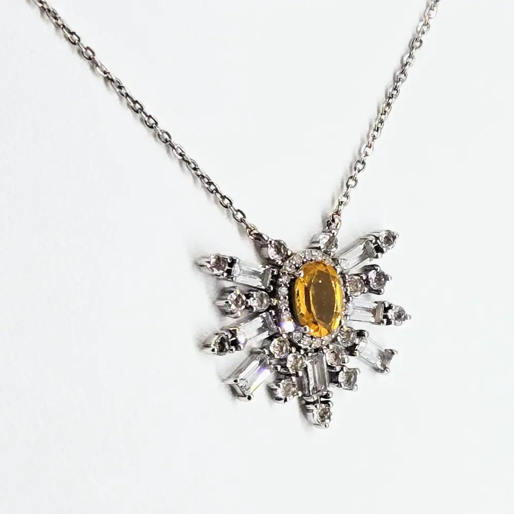 ?CItrine Starburst’ 16’’-18’’ Necklace - Citrine Diamonds Topaz Anti-tarnish Sterling