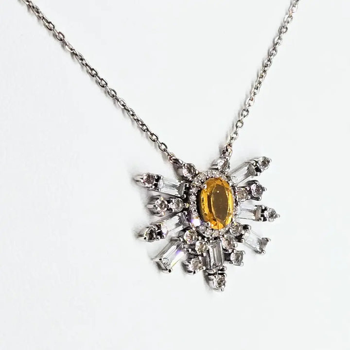 ?CItrine Starburst’ 16’’-18’’ Necklace - Citrine Diamonds Topaz Anti-tarnish Sterling
