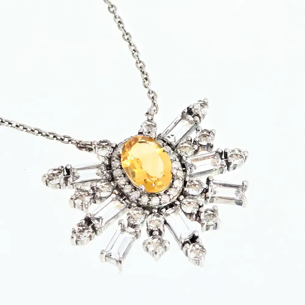 ?CItrine Starburst’ 16’’-18’’ Necklace - Citrine Diamonds Topaz Anti-tarnish Sterling