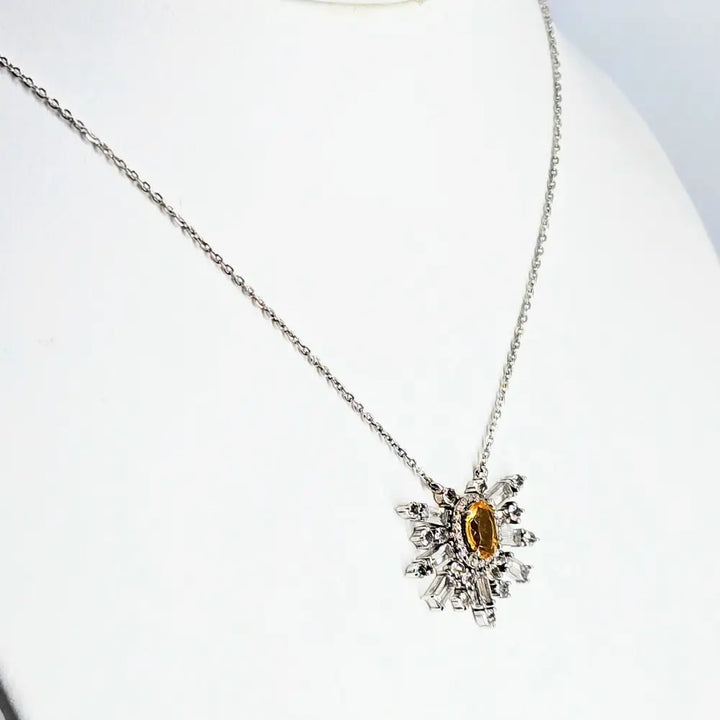 ?CItrine Starburst’ 16’’-18’’ Necklace - Citrine Diamonds Topaz Anti-tarnish Sterling