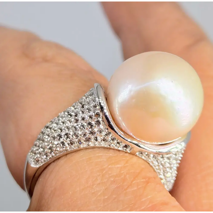 ?CLassic Cocktail Ring’ Sz 8 Ring - Edison Pearl Topaz Anti-tarnish Sterling