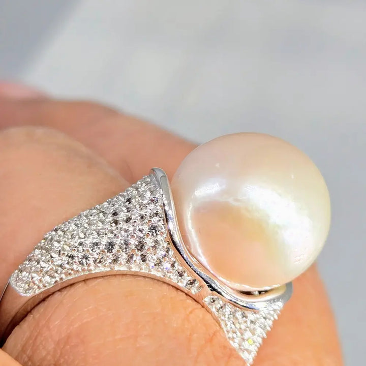 ?CLassic Cocktail Ring’ Sz 8 Ring - Edison Pearl Topaz Anti-tarnish Sterling