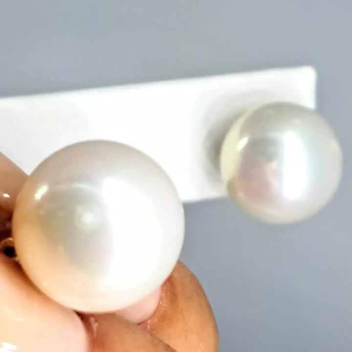 Outlet ?Classic Pearl Studs’ Earrings - Aaa South Sea Pearls 14k Gold - 13mm Studs White Round Posts Grade