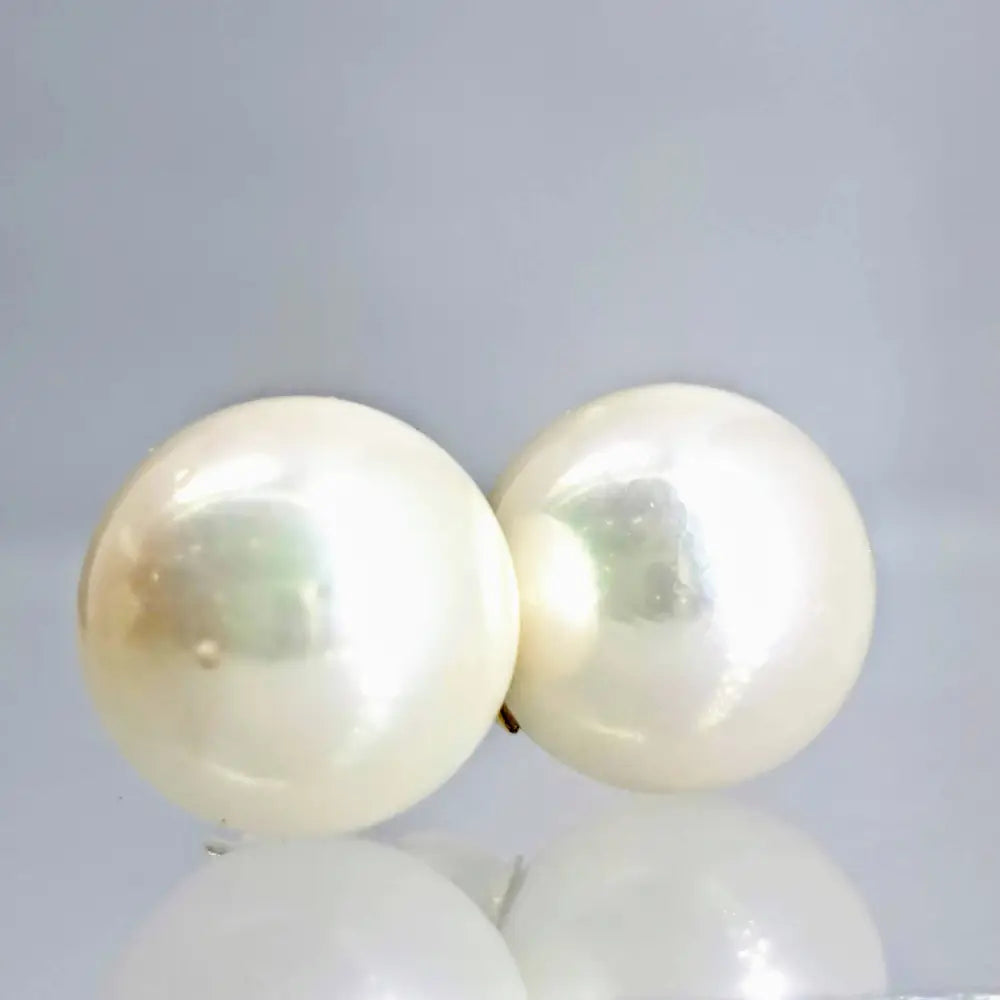 Outlet ?Classic Pearl Studs’ Earrings - Aaa South Sea Pearls 14k Gold - 13mm Studs White Round Posts Grade