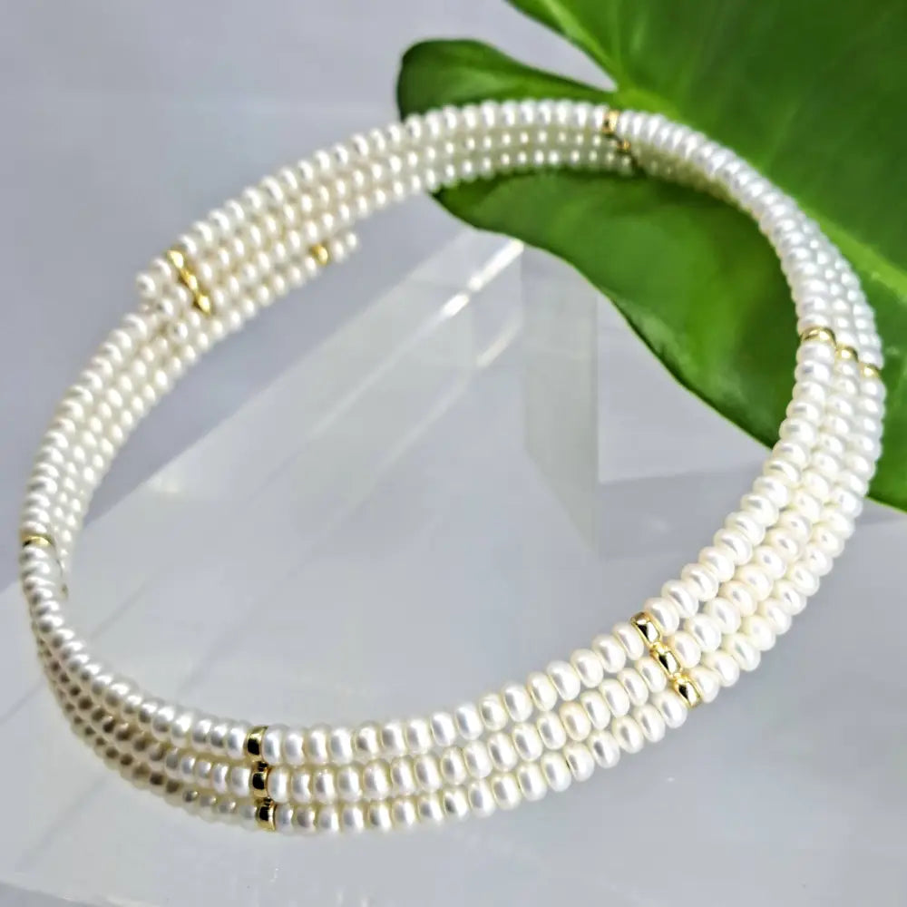 ?COllar me Beautiful’ 16’’ Necklace - Pearls 14k Gold - 3 Rows
