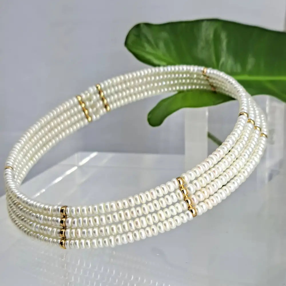 ?COllar me Beautiful’ 16’’ Necklace - Pearls 14k Gold - 4 Rows