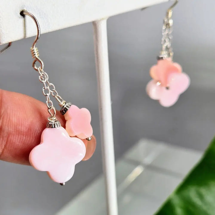 ?COnch Quatrefoils’ 1.75’’ Earrings - Carved Conch Shell Sterling