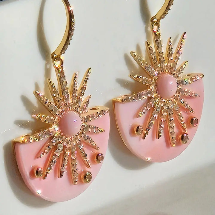 ?COnch Sunshine’ 1.5’’ Earrings - Carved Conch Shell Zircon Anti-tarnish Gold Sterling