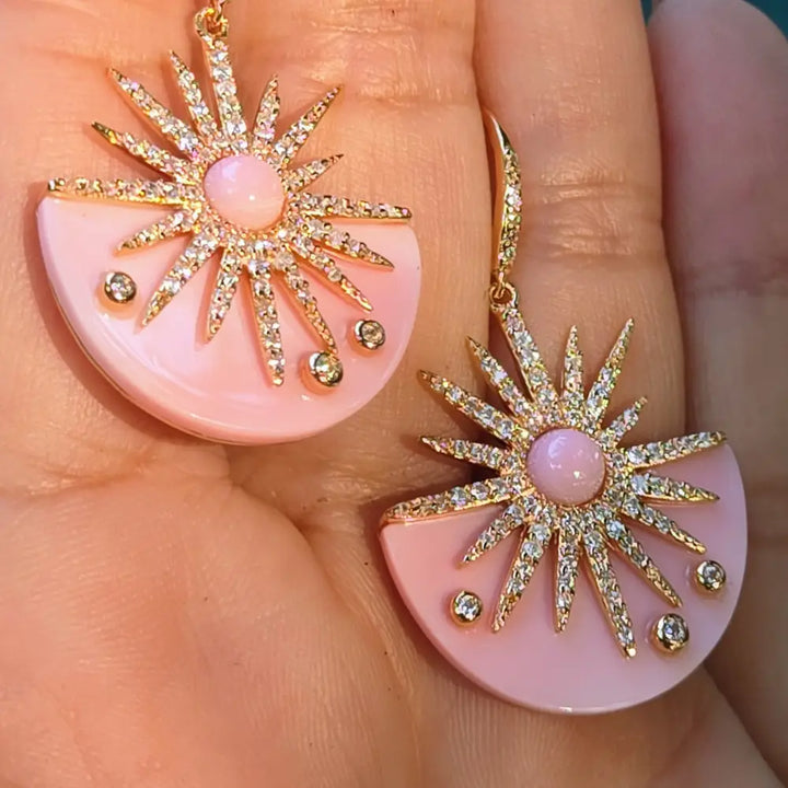 ?COnch Sunshine’ 1.5’’ Earrings - Carved Conch Shell Zircon Anti-tarnish Gold Sterling