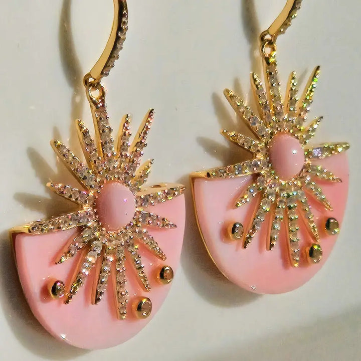 ?COnch Sunshine’ 1.5’’ Earrings - Carved Conch Shell Zircon Anti-tarnish Gold Sterling