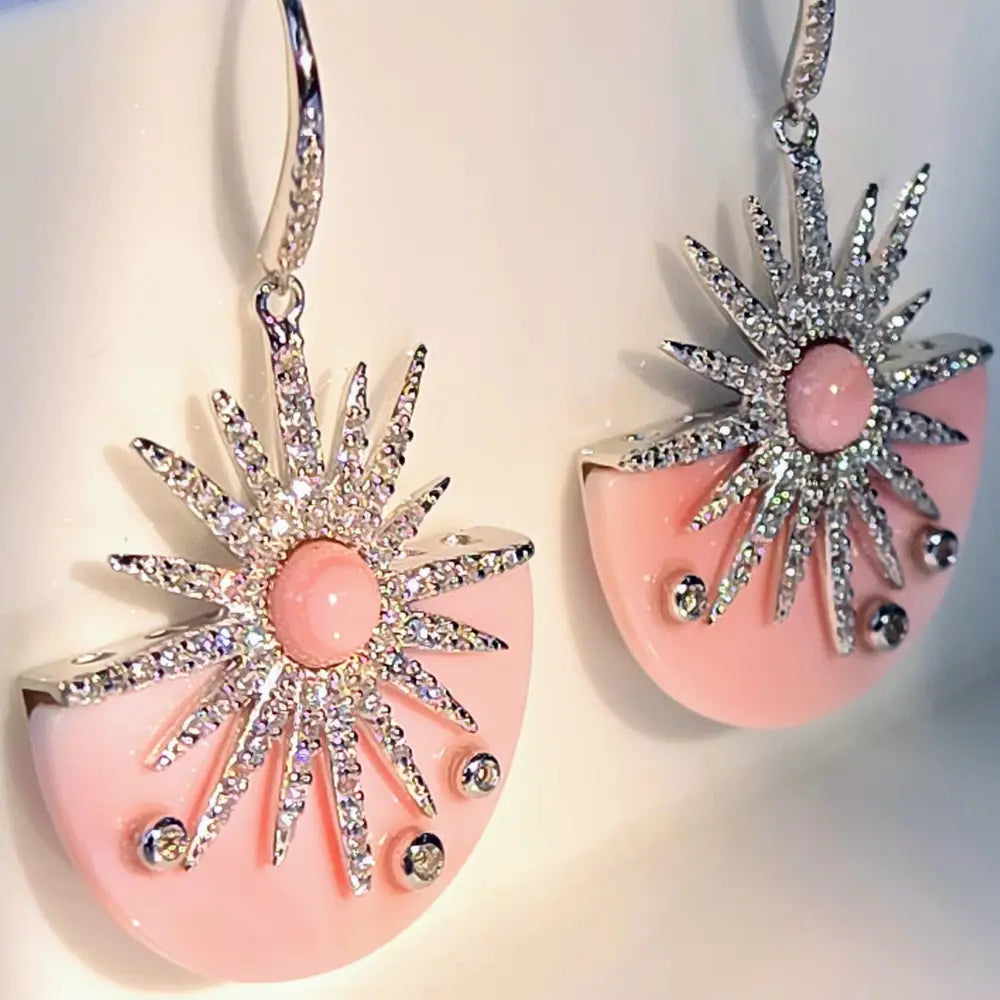 ?COnch Sunshine’ 1.5’’ Earrings - Carved Conch Shell Zircon Anti-tarnish Sterling