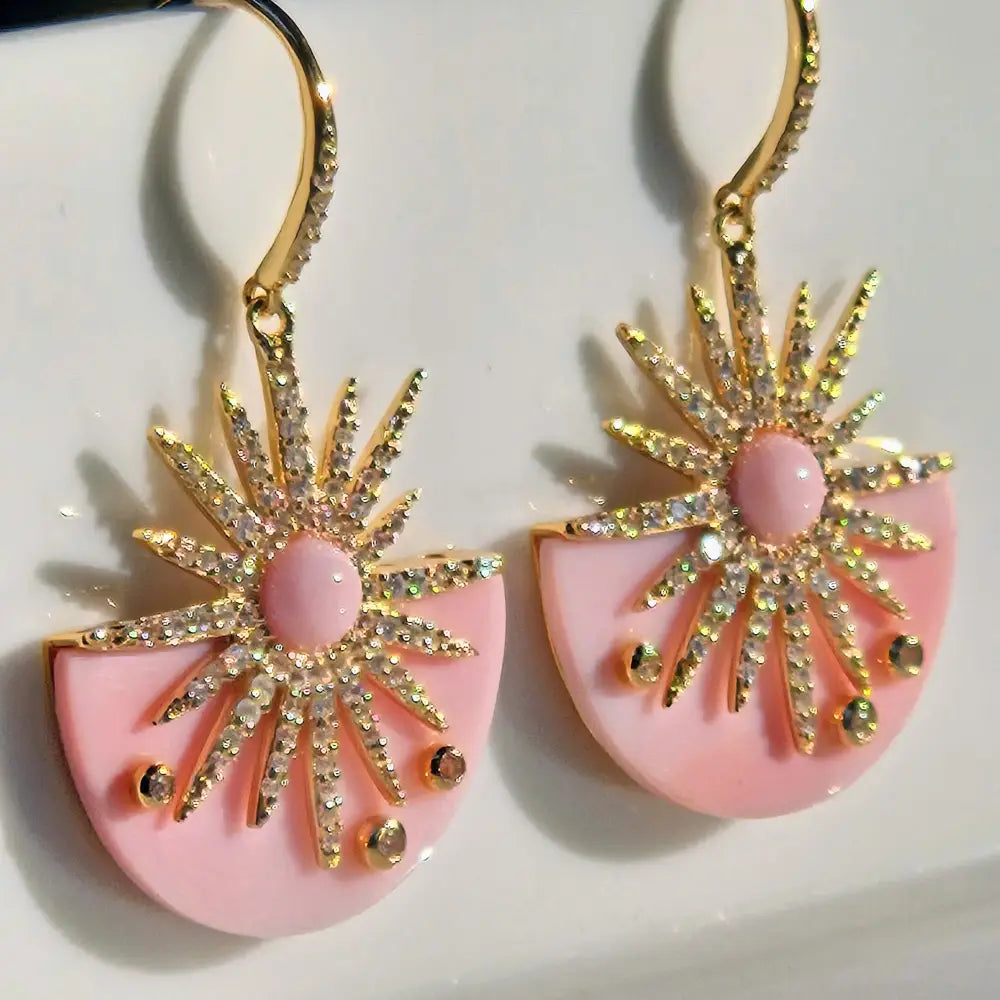 ?COnch Sunshine’ 1.5’’ Earrings - Carved Conch Shell Zircon Anti-tarnish Gold Sterling