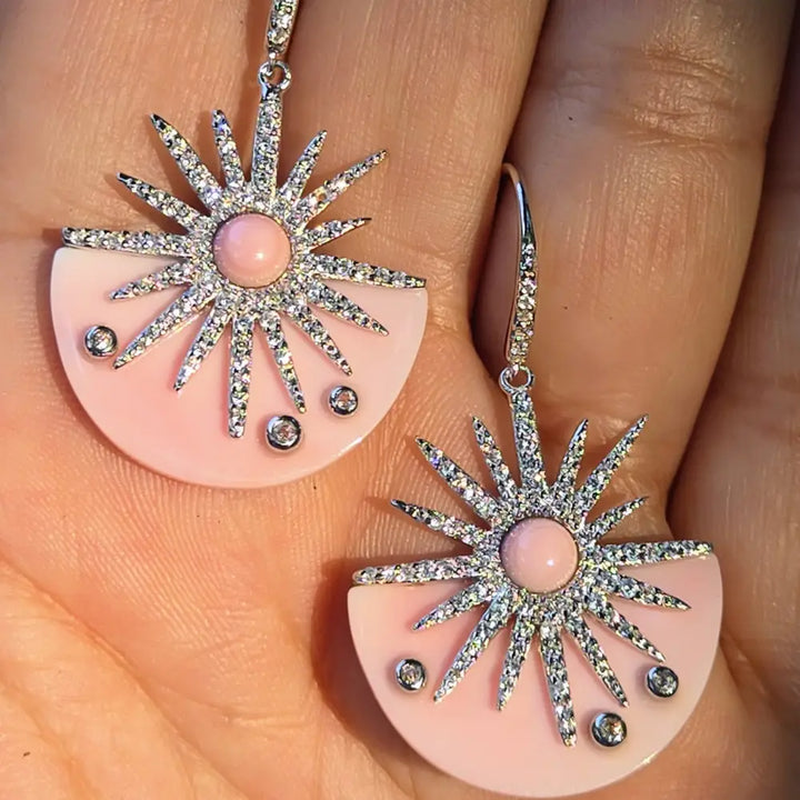 ?COnch Sunshine’ 1.5’’ Earrings - Carved Conch Shell Zircon Anti-tarnish Sterling