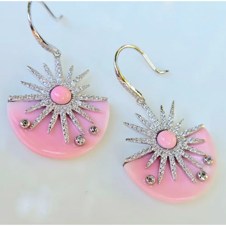 ?COnch Sunshine’ 1.5’’ Earrings - Carved Conch Shell Zircon Anti-tarnish Sterling