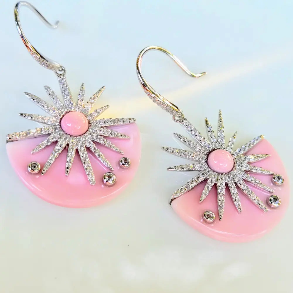 ?COnch Sunshine’ 1.5’’ Earrings - Carved Conch Shell Zircon Anti-tarnish Sterling