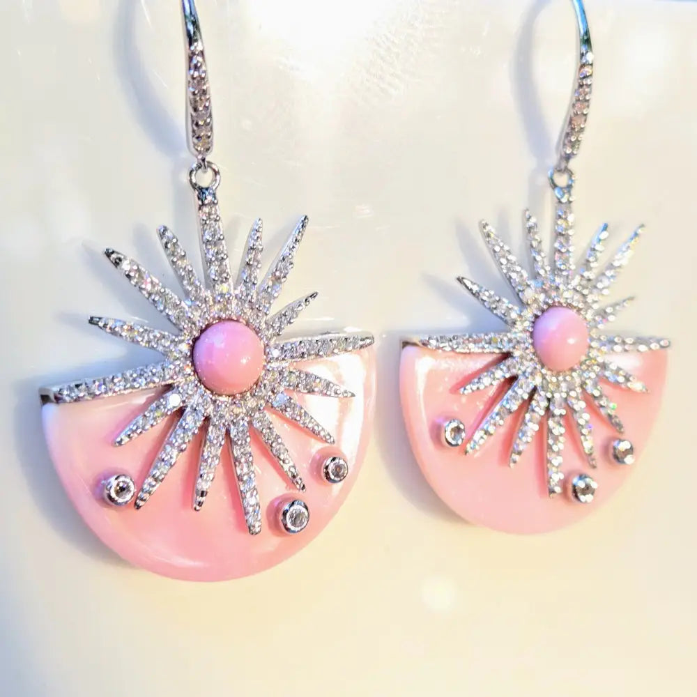 ?COnch Sunshine’ 1.5’’ Earrings - Carved Conch Shell Zircon Anti-tarnish Sterling
