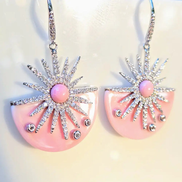 ?COnch Sunshine’ 1.5’’ Earrings - Carved Conch Shell Zircon Anti-tarnish Sterling