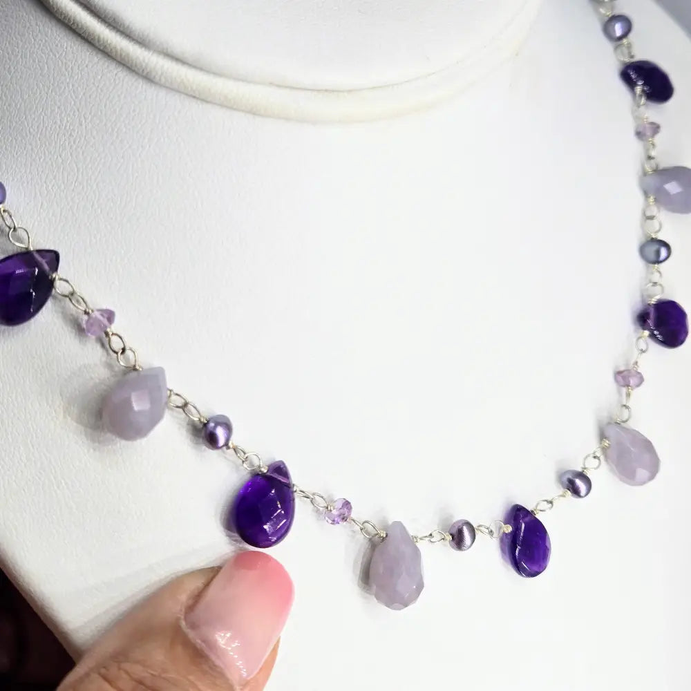 ?COncord Candy’ 15’’ Necklace - Amethyst Pearls Chalcedony Sterling