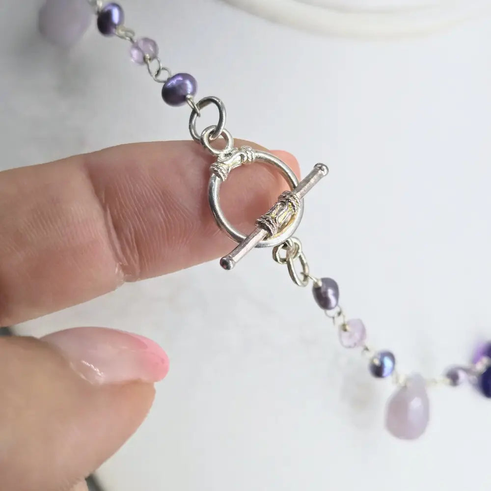 ?COncord Candy’ 15’’ Necklace - Amethyst Pearls Chalcedony Sterling