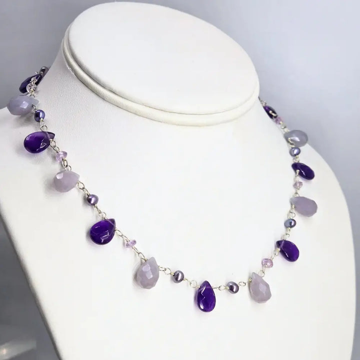 ?COncord Candy’ 15’’ Necklace - Amethyst Pearls Chalcedony Sterling