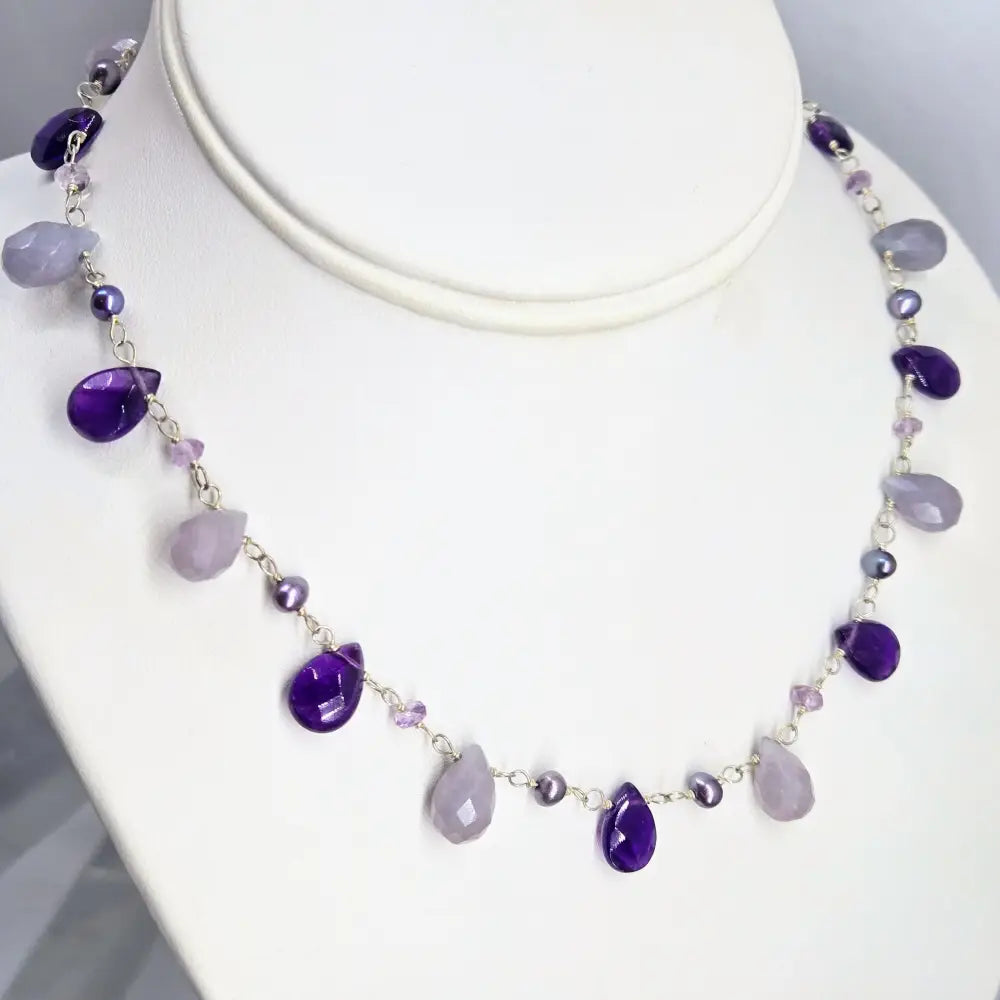 ?COncord Candy’ 15’’ Necklace - Amethyst Pearls Chalcedony Sterling