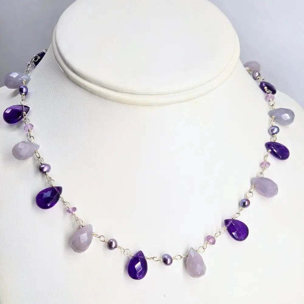?COncord Candy’ 15’’ Necklace - Amethyst Pearls Chalcedony Sterling