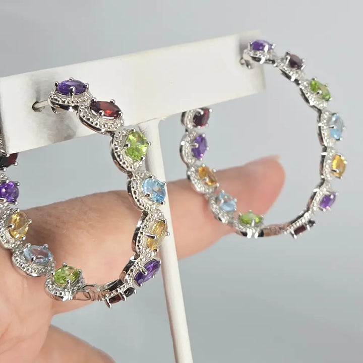 ?COnfetti Hoops’ Multi-gemstone Prong-set Hoop Earrings - Key West Local Luxe