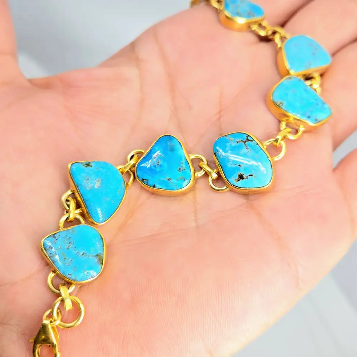 ?COol Waters’ 6-8’’ Bracelet - Persian Turquoise 18k Gold Over Sterling
