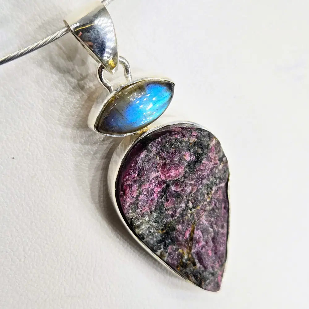 ?COsmic Cake’ 2’’ Pendant – Eudialite Labradorite Sterling