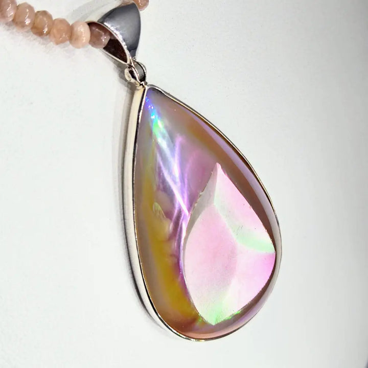 ?COsmic Peach’ Pendant Necklace - Druzy Sterling Peach Sunstone Strand