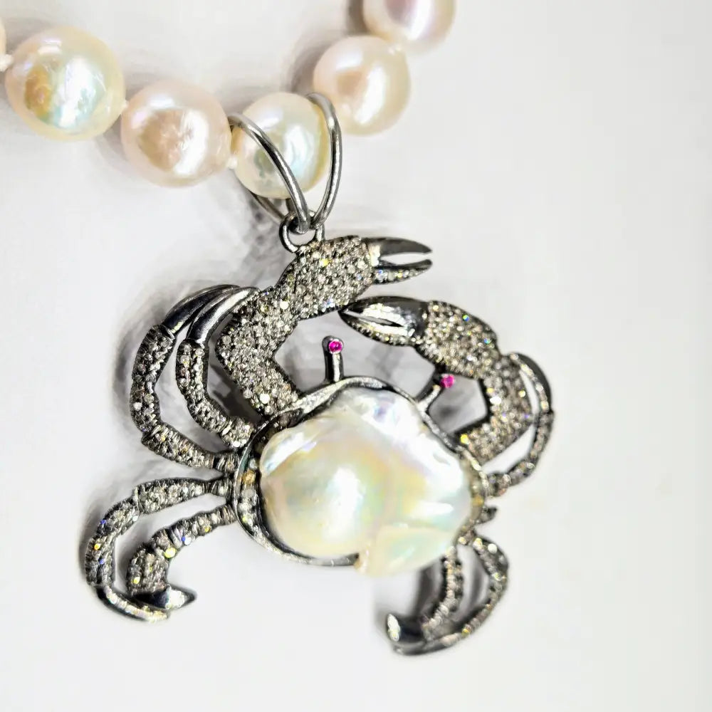 ?CRabby’ Pendant Necklace - Diamonds Rubies Pearls Sterling + Cable Chain