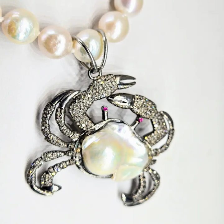 ?CRabby’ Pendant Necklace - Diamonds Rubies Pearls Sterling + Cable Chain