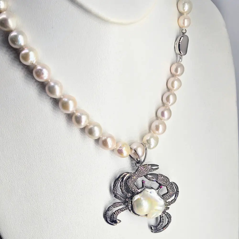 ?CRabby’ Pendant Necklace - Diamonds Rubies Pearls Sterling + Cable Chain